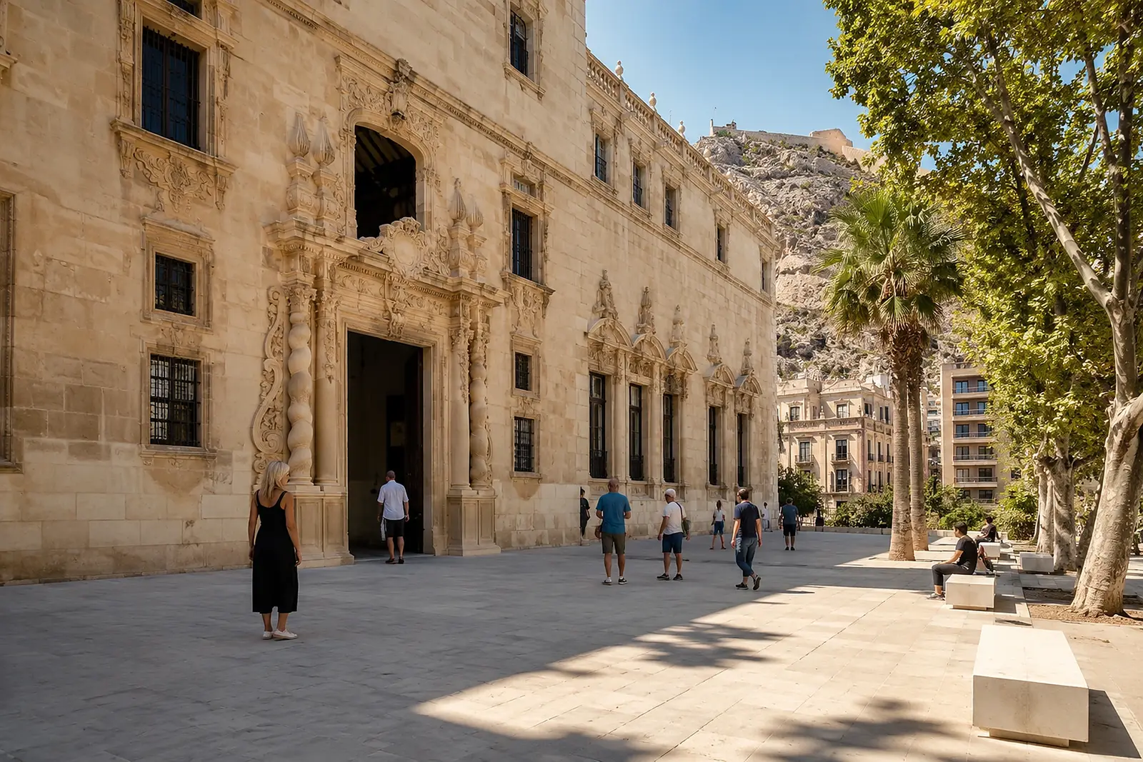 Historisk museibyggnad i Alicante i soligt väder
